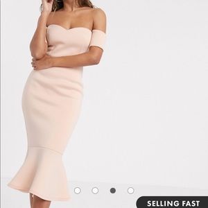 ASOS True Violet Bardot Peach Midi Dress Size 10